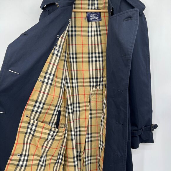 Vintage Burberrys Of London Trench Coat Size 40 Long Navy Blue Belted Pockets - Picture 7 of 16